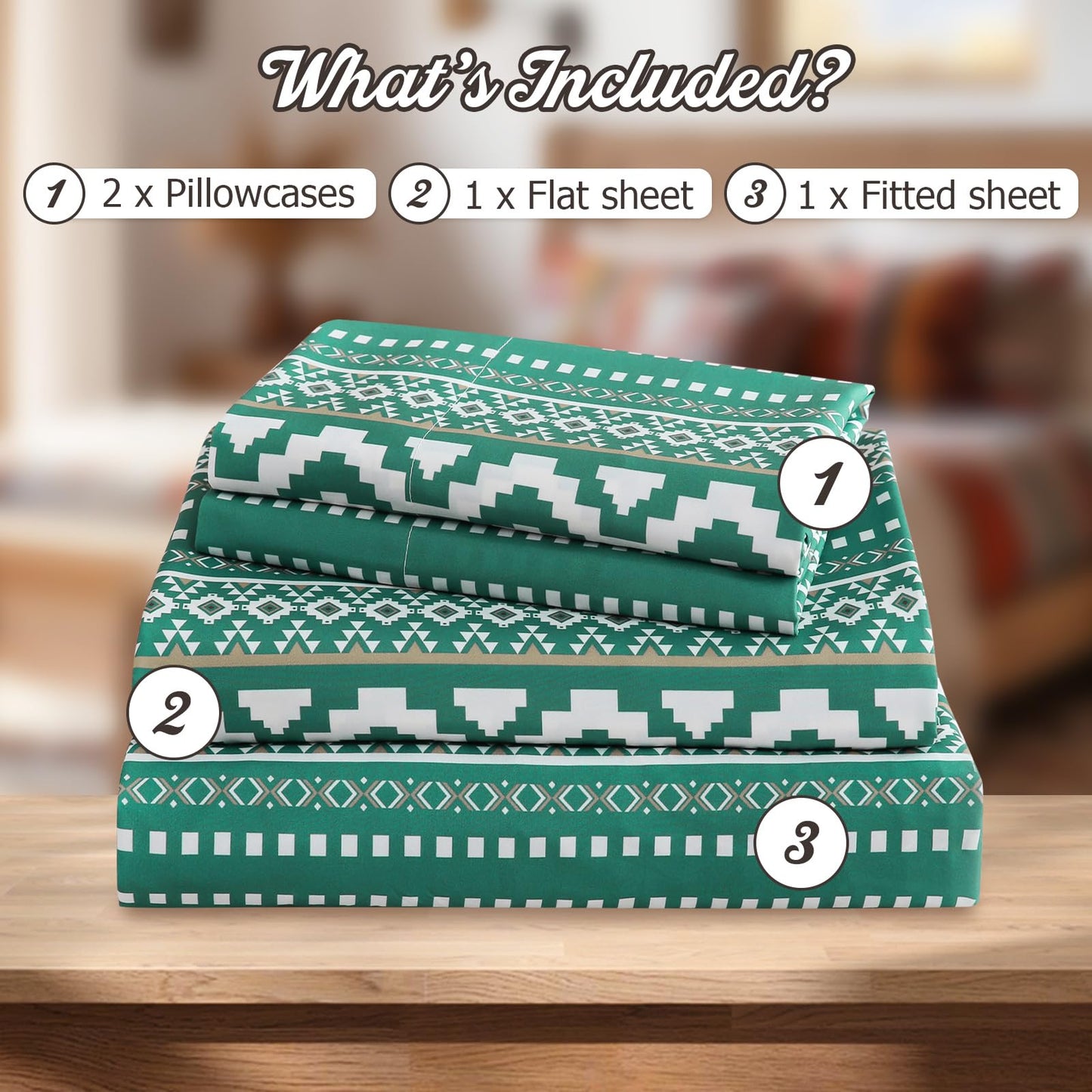 CozySmile 4 Pieces King Sheet Set Bohemian, Boho Sheets Soft Microfiber Deep Pocket, Western Sheets Geometric(King, Emerald Green)
