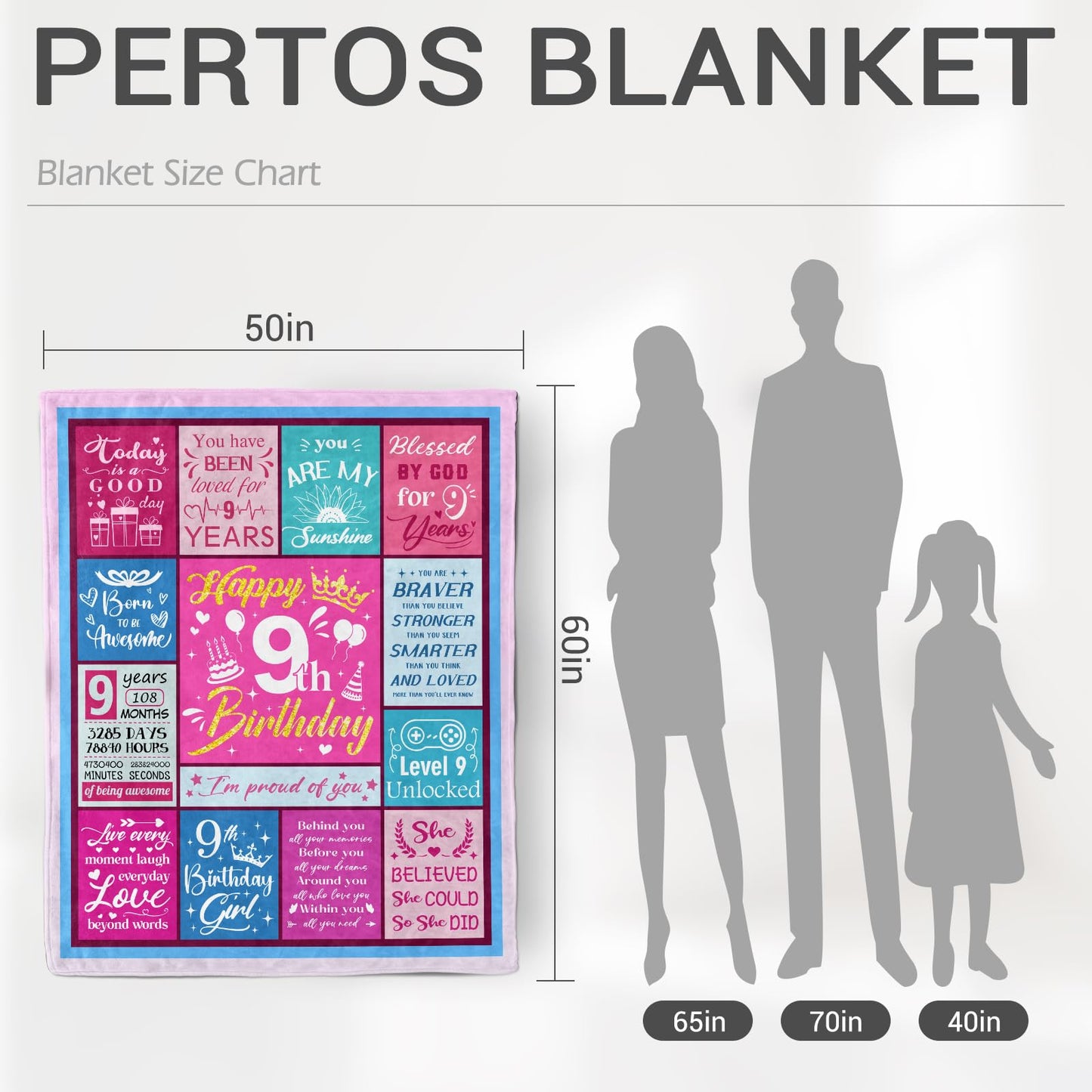 Jekeno Sweet 9 Gifts for Girls, 9th Birthday Gifts for Girls Blanket, 9 Year Old Girl Birthday Gift Ideas, 9th Birthdays Decorations, Happy 9th Christmas Birthdays Presents, Soft Cozy Throw 50"x60"