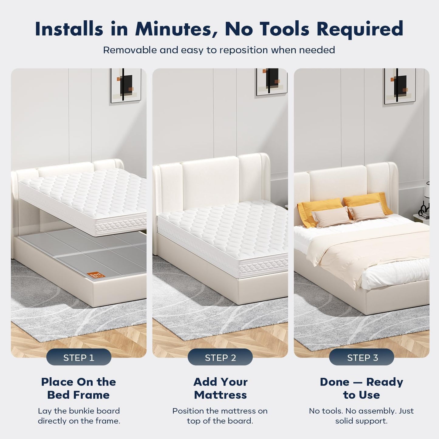BedBro Bunkie Board King 10mm (76" x 80") – Grey Under Mattress Support, Anti-Sag & Noise-Free, Breathable Low Profile Bed Board for Metal Frame