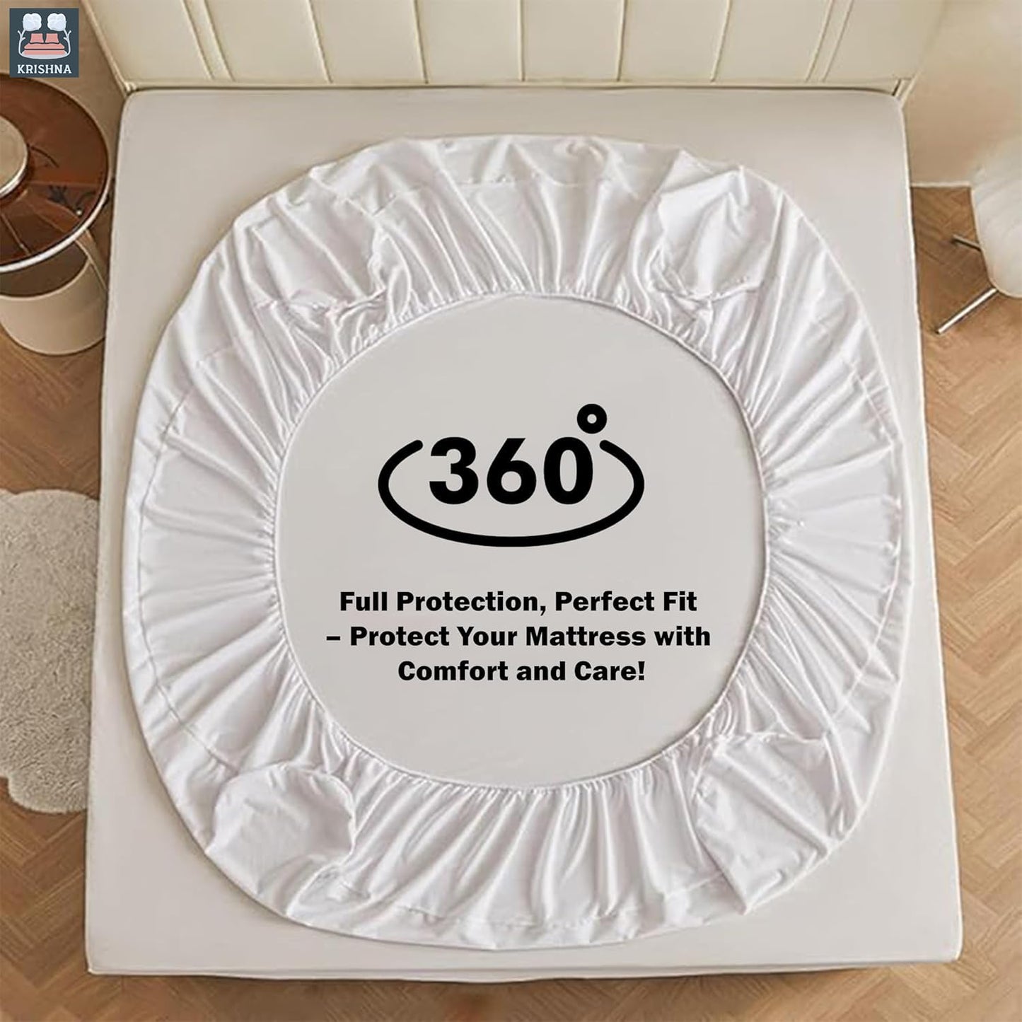 KRISHNA Queen Waterproof Mattress Protector, Cotton Terry Fitted Mattress Cover, Soft Breathable Noiseless Bed Protector, Up to 15" Deep Pocket Stretch Skirt, White