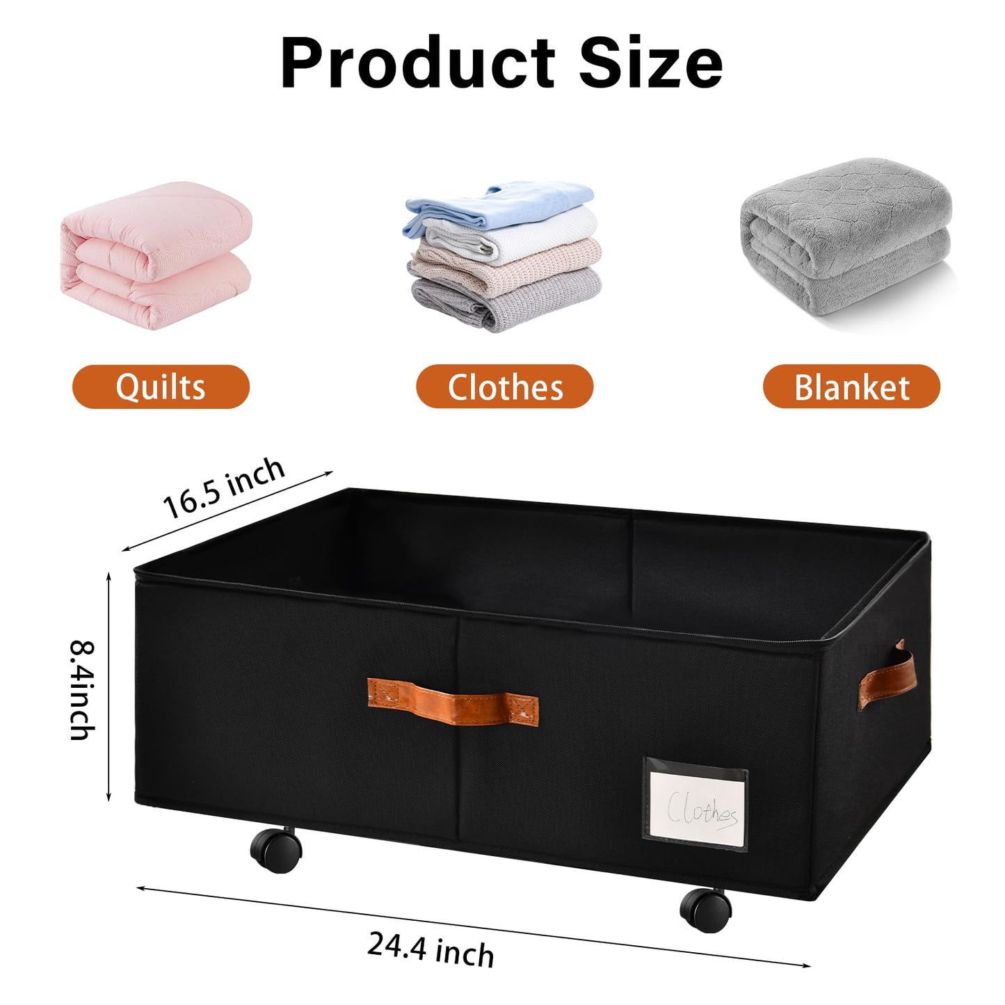 Freebat Under Bed Storage Organizer with Wheels 2 Pack, 10 inches Height Underbed Container with Clear Lid Cover, Storage Bag Box with Visiable Window for Clothes, Bedsheet, Pillow