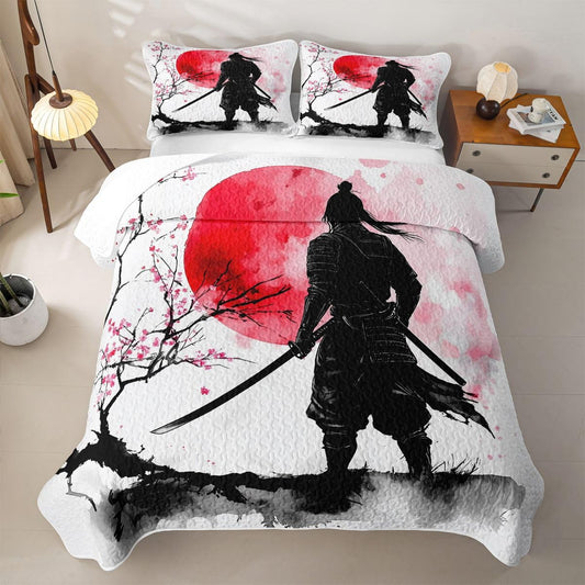 Erosebridal Japanese Samurai Quilt Twin Size - Sunset Bedspread Cherry Blossoms Bed Coverlet with 1 Pillowcase