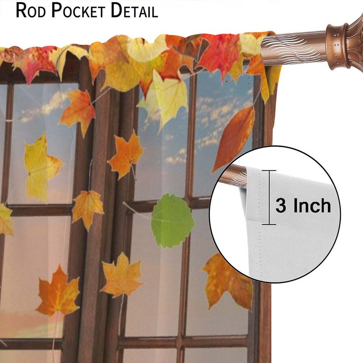Autumn Decor Curtains for Kitchen,Autumn Sunset Paddy Field Maple Leaf Falling Leaves Harvest Fruit Pumpkin Sunflower Flower Scarecrow Window Drapes for Boys Girls Bedroom Living Room 42x45in