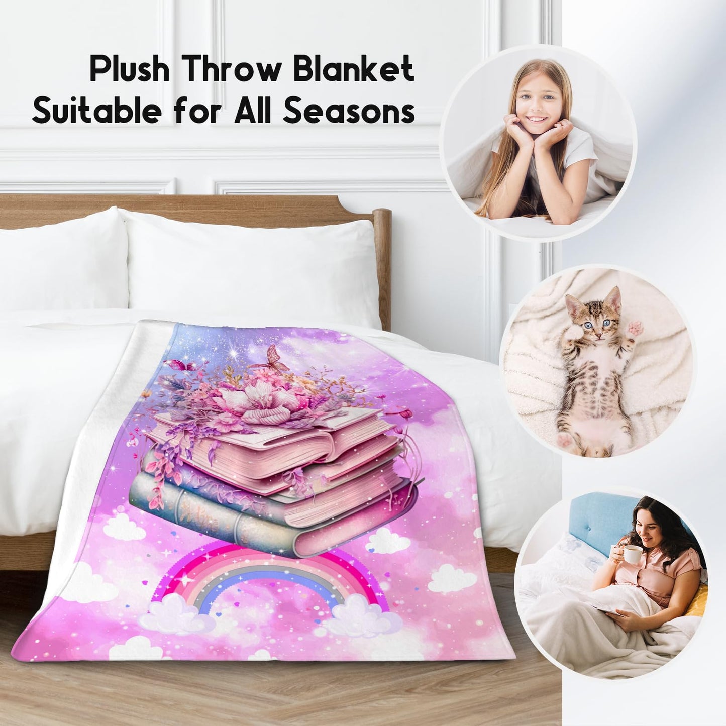 Book Lovers Gift Reading Blanket for Girls, Book Blanket Cozy Reading Throw for Office & Library Naps, 40"x50"