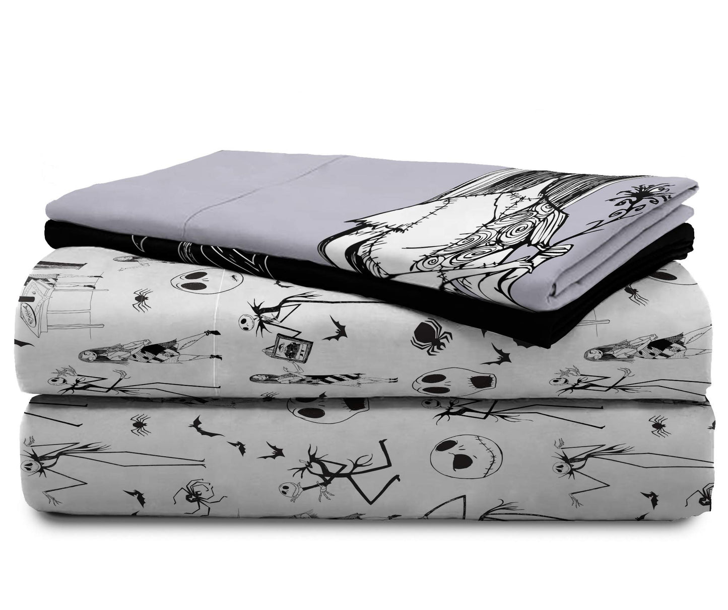 Jay Franco Kids Sheet Set with Fitted, Flat Sheets & Pillow Cover - Ultra-Soft Bedding with Pillowcase for Room Decor, White - Nightmare Before Christmas, 4 Piece Full