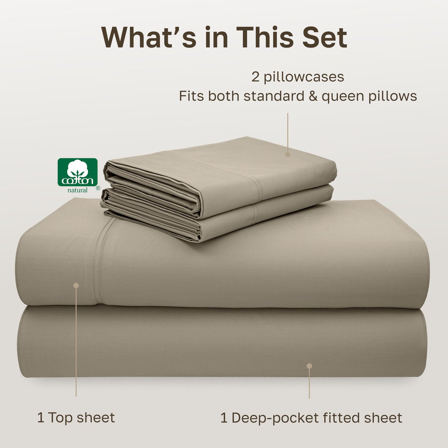 California Design Den Queen Size Sheet Set - 100% Cotton, Luxury 600 Thread Count Deep Pocket Queen Sheets, Durable Bedding with Sateen Weave (Cool Taupe)