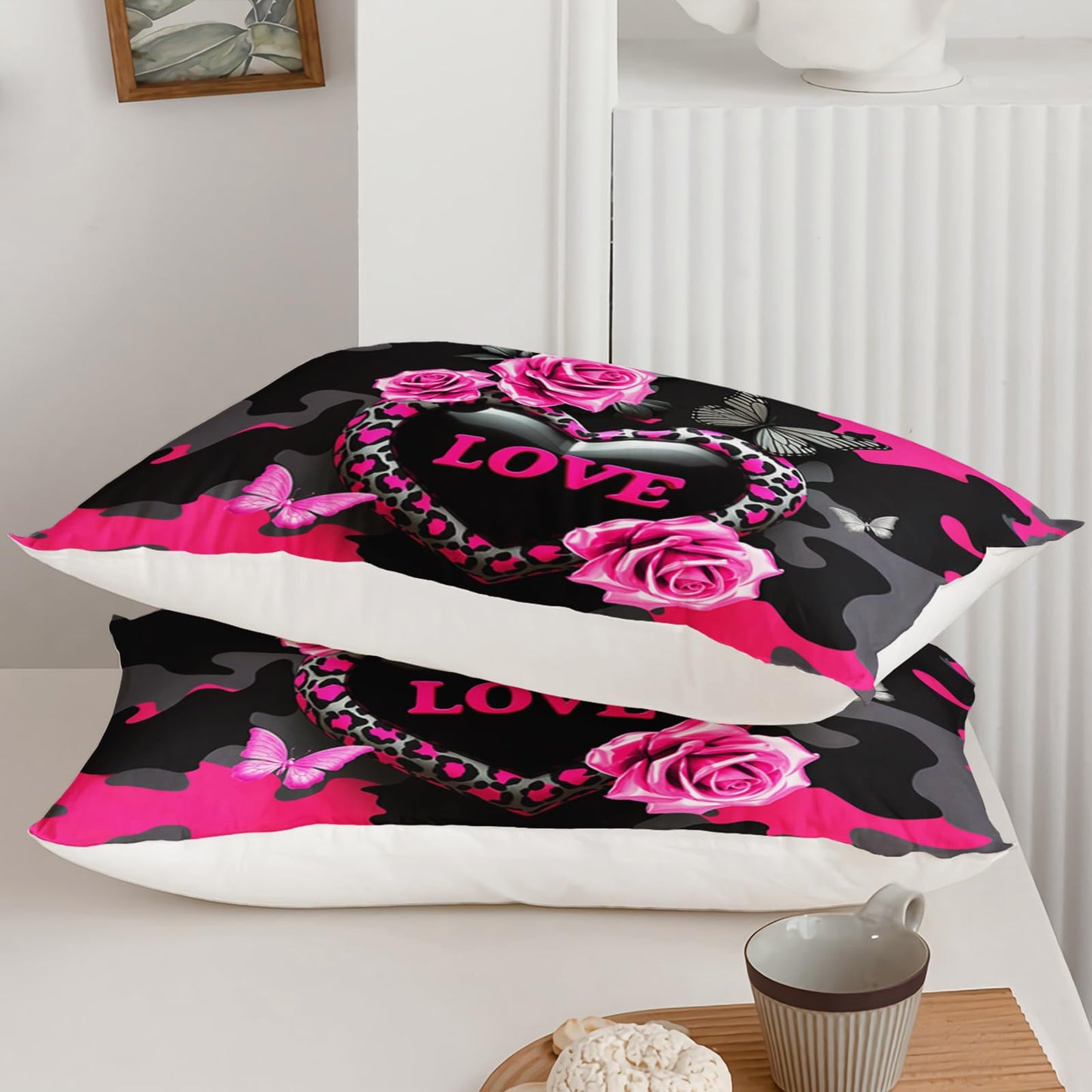 QOOMO 3Pcs Flowers Comforter Set Queen Size,Leopard Print Bedding Set for Teens Boys Girls,Pink Comforter with 2 Pillowcases,Soft and Lightweight