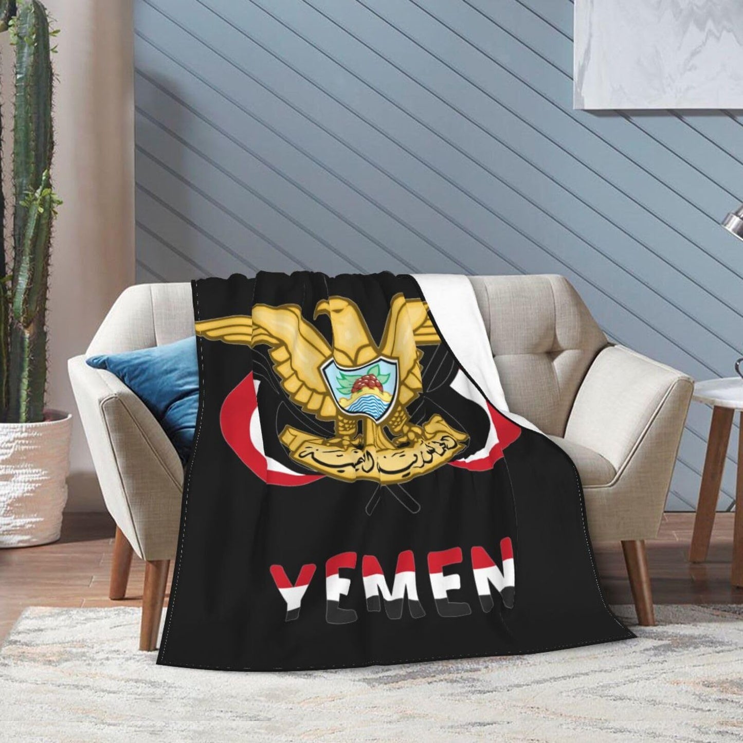 Yemen National Emblem Blanket Throw Blanket for Couch Sofa Plush Fleece Bed Blankets Lightweight Comfy Flannel Ultra-Soft Warm Blankets for Home Camping Travel Gift 80"X60"