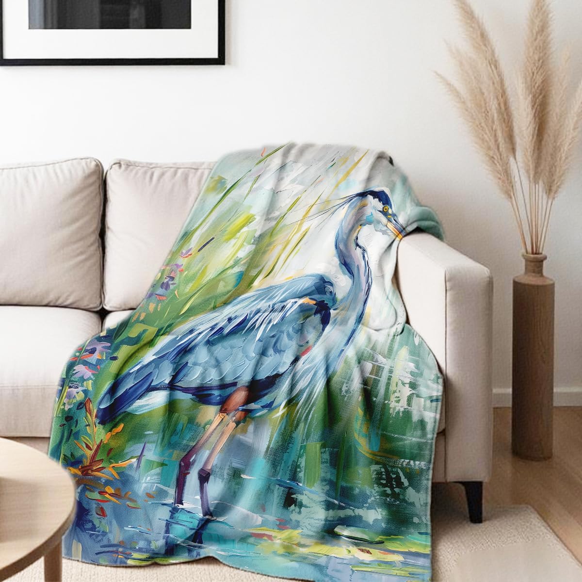 HUNXIAOJ Heron Print Blanket Blue Heron Throw Blanket Sea Birds Flannel Throw for Bed Couch Home Decor Heron Gifts (49"x59")