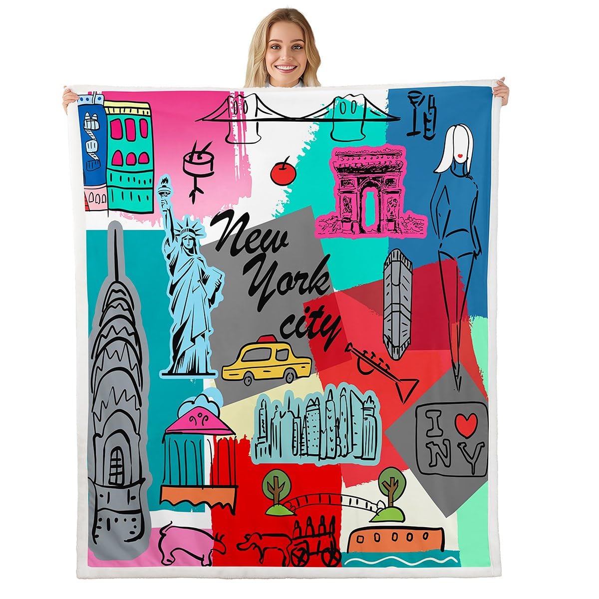 Statue of Liberty Fleece Throw Blanket - New York Cityscape Sherpa Blanket for Bed, Sofa, Couch - Famous City Scene - Plush, Fuzzy - 40"x50"