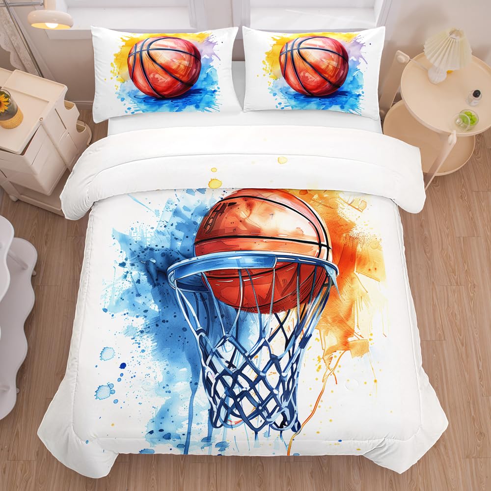 RUPSLO 5 Pieces Basketball Comforter Set Boys,Twin Comforter Bedding Set for Teens,Boys Twin Comforter Sets,Basketball Bedding Twin,Sports Comforter Twin 5Pcs