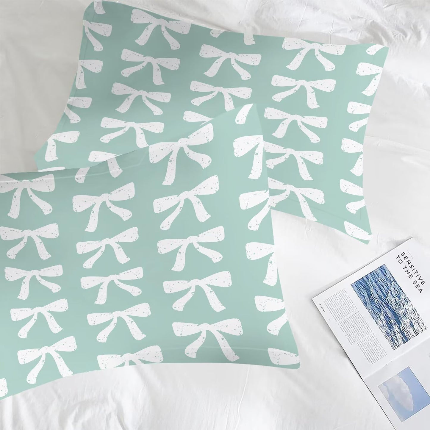 DJNEAR Green Bow Comforter Set Twin Size Cute Girls Bedding Sets for Kids Teens Women Bedroom Kawaii Bowknot Quilt Room Decor 1 Comforter 1 Pillowcase