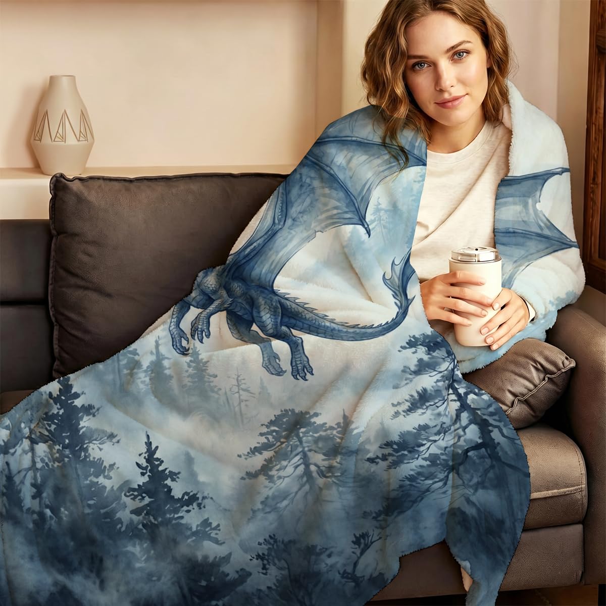 Yujiiso Forest Dragon Blanket, Ultra-Soft Flannel Fleece Throw 50" x 60"