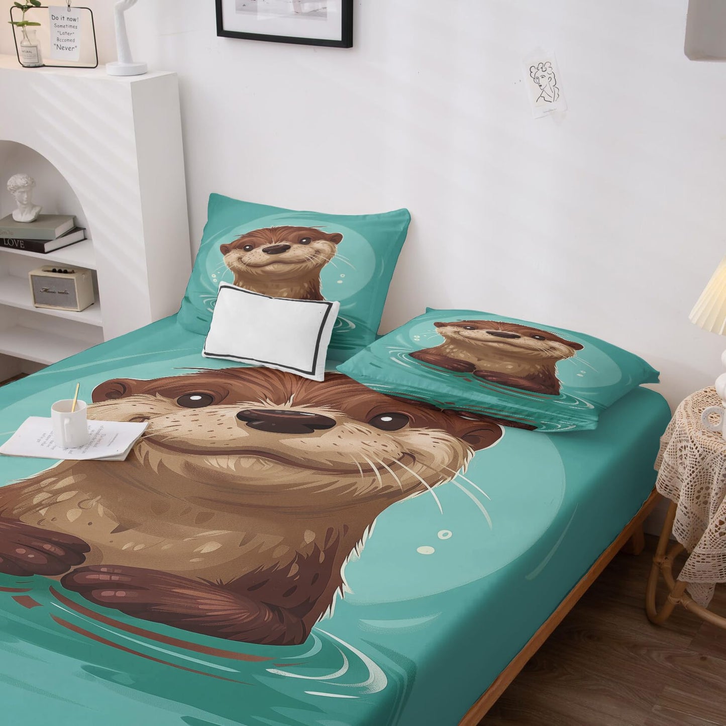 Rejkxyw King Size Sheets Set Cute Otter - Cartoon Animal Bed Sheets - Kids Boys Girls Sheet Set - 12 Inch Deep Pocket - Ultra Soft Winkle Free Microfiber Bedding Sheets & Pillowcases 4 Piece