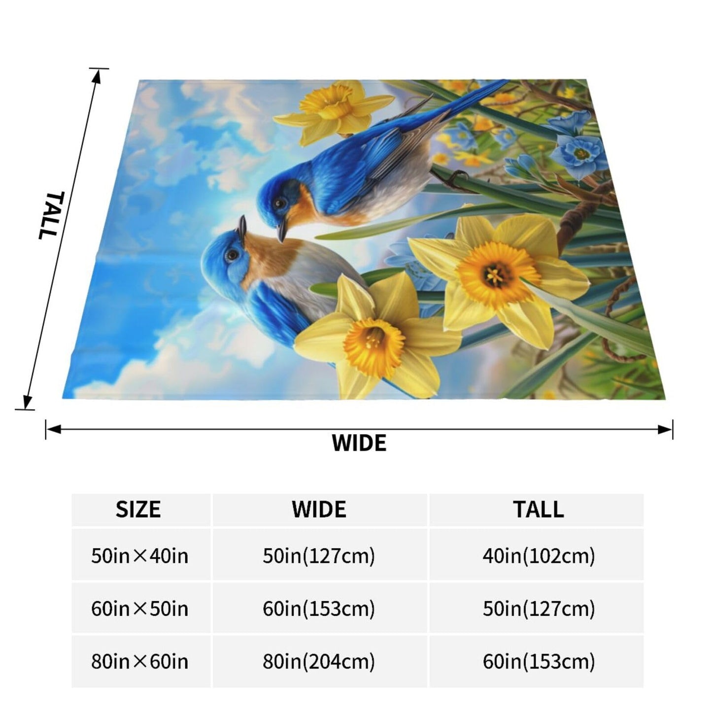 Qycazzw Bluebird Blanket Gifts for Women Kids, Bird and Floral Theme Flannel Blankets, Warm Cozy Soft Throw for Bedroom, Camping, Couch, Decor 50x60 in