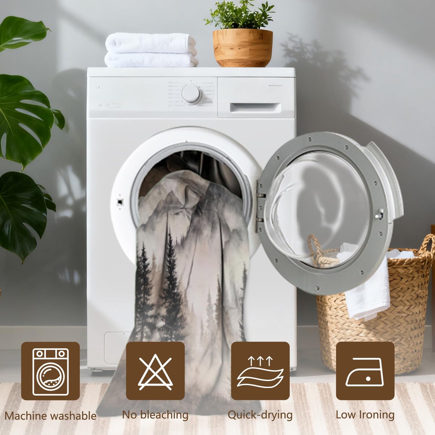 Xiazhilaio Mountain Mist Forest Shower Curtain with Rings – 71x74 Inch Waterproof Fabric Bath Curtain with Hooks, Nature Landscape Scenic Bathroom Curtain for Rustic Cabin Style Home Accent