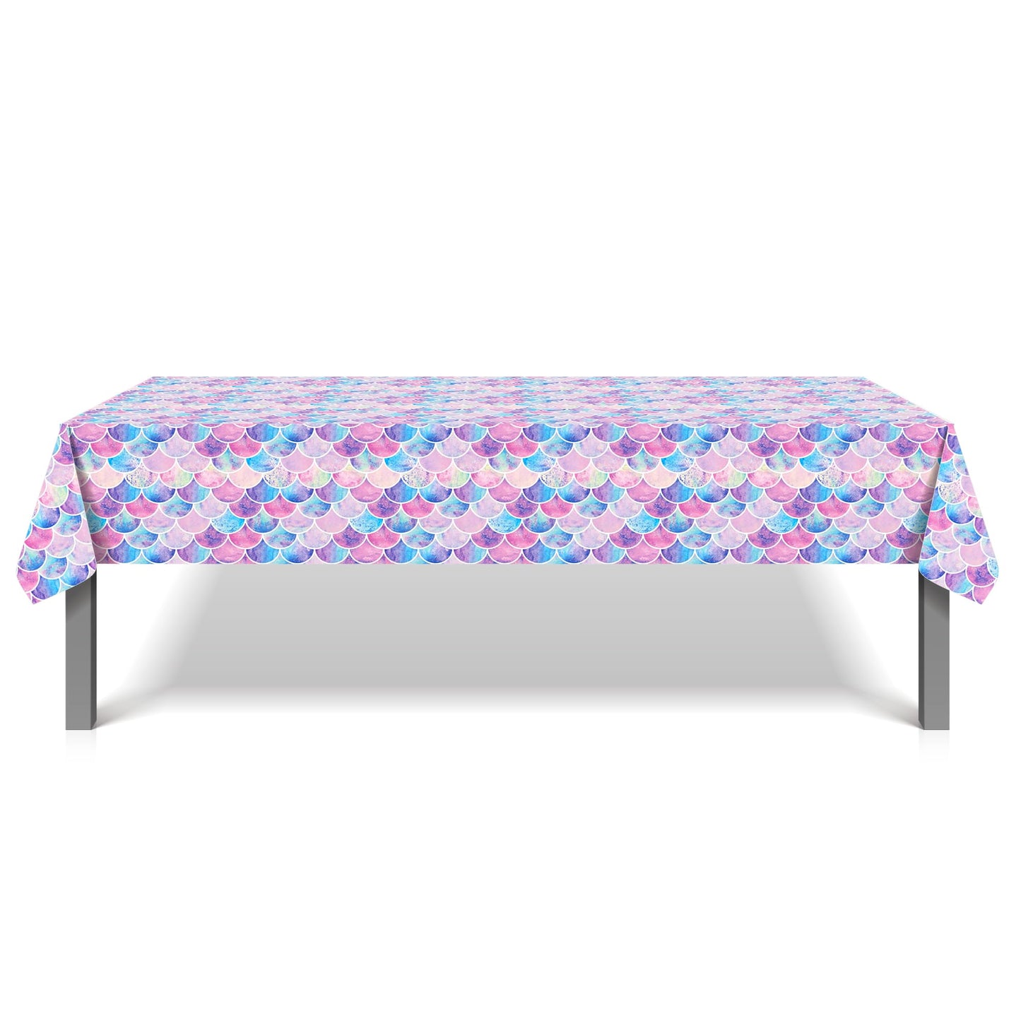 CC HOME 1Pc Fancy Mermaid Party Plastic Tablecloth 54 x 87 Inch Long Table Cover, Mermaid Scales Tail Party Tablecover for Fairy Tale Shell Kids Baby Shower Birthday Dinner Picnic Kitchen Event
