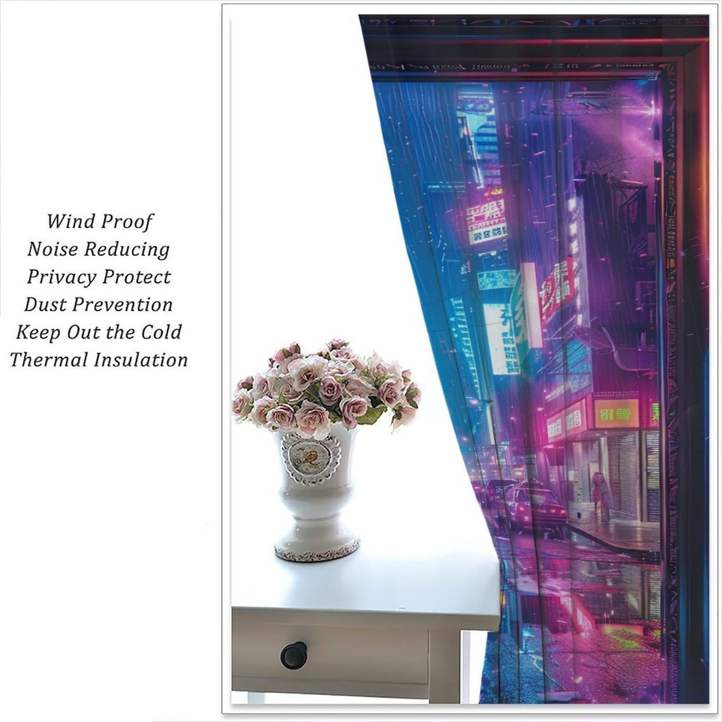 VUMIVI Cyberpunk Game Curtains Blue Futuristic Cityscape Skyscrapers Streets Car Wooden Frames Rod Pocket Window Treatments for Kids Boys Girls Gaming Bedroom Sci-Fi Tech Expo 42" W X 44.5" L