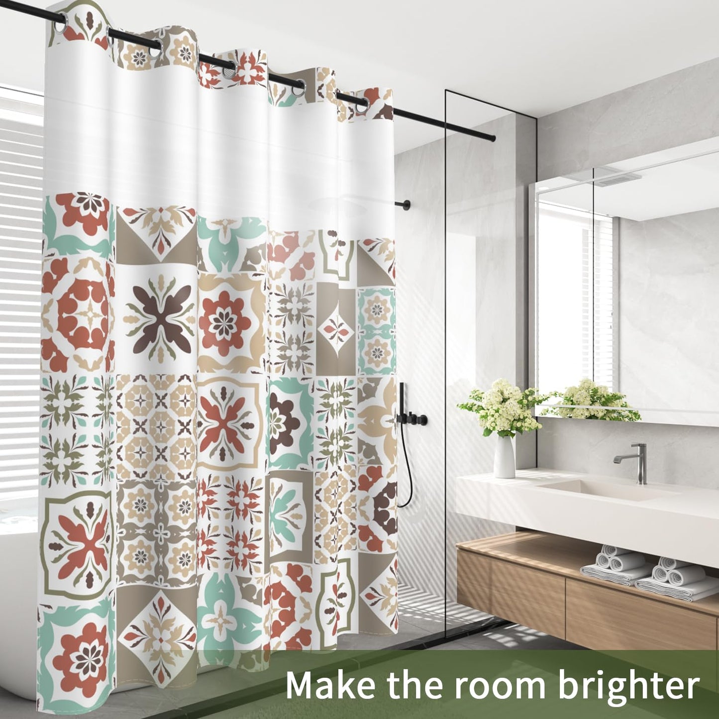 NAEMBCU No Hook Shower Curtain with Snap in Liner Set FYLX00223