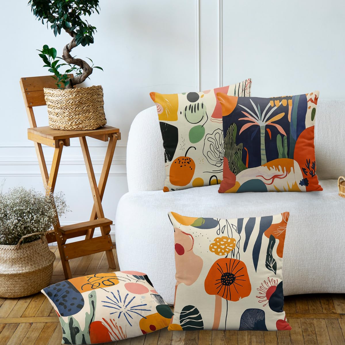 YXDBLP Abstract Art Pillow Covers 18x18 Inch Set of 4 Modern Colorful Geometric Botanical Decorative Throw Pillow Covers Seasonal Holiday Farmhouse Home Sofa Living Room