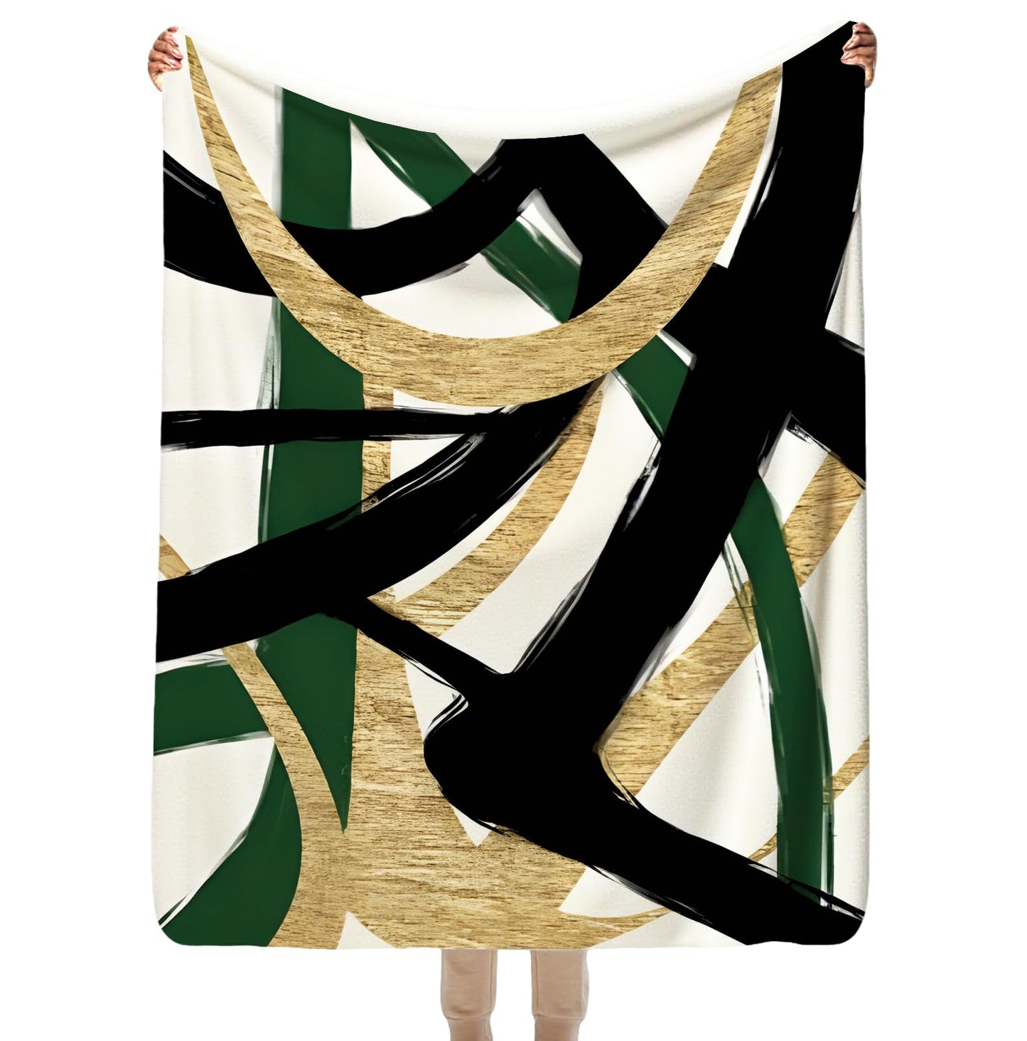 SPBL&L Abstract Black White and Gold Grenn Blanket, Minimalist Modern Ink Line Throw Blanket for Bed Couch Bedroom Living Room, Modern Room Home Decor