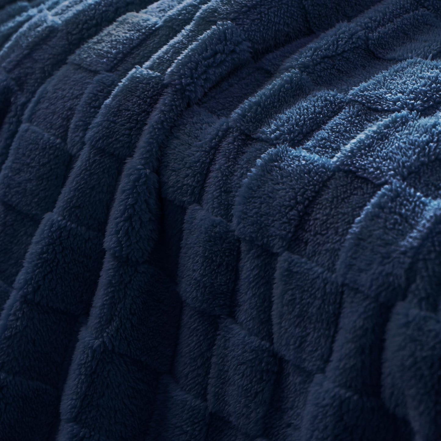 Exclusivo Mezcla Fleece Throw Blanket for Couch and Sofa, Super Soft and Cozy Blankets with Checkered Design, Lightweight, Decorative, All Season Use, 50x60 Inches, Navy Blue