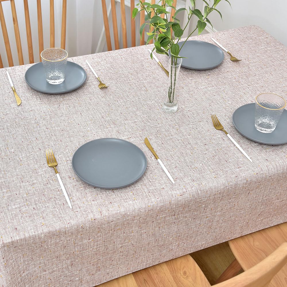 Yofori Wipeable Waterproof Tablecloth for Rectangle Table Heavy Duty Vinyl Tablecloths Outdoor PVC Table Cover for Picnic(A-Beige, 54'' x 72'')