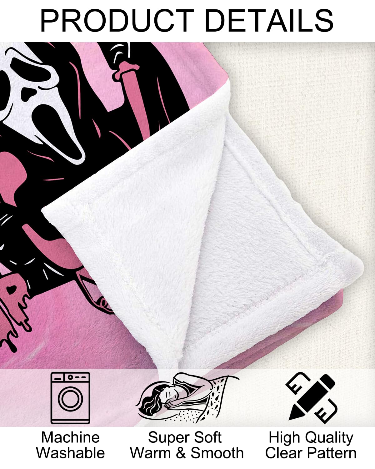50''x 60'' Funny No You Hang Up Pink Horror Ghost Fleece Throw Blanket - Cozy Lightweight Thick Blanket - Soft Fuzzy Plush Blankets Throws- Halloween Day Gifts for Bedroom Bed Sofa