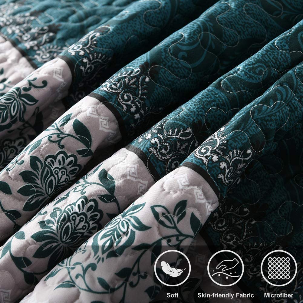 Travan 3-Piece King Quilt Set Quilted Bedspread Oversized Microfiber Soft Lightweight Bedding Set with Shams for All Season, Blue Ocean, King Size