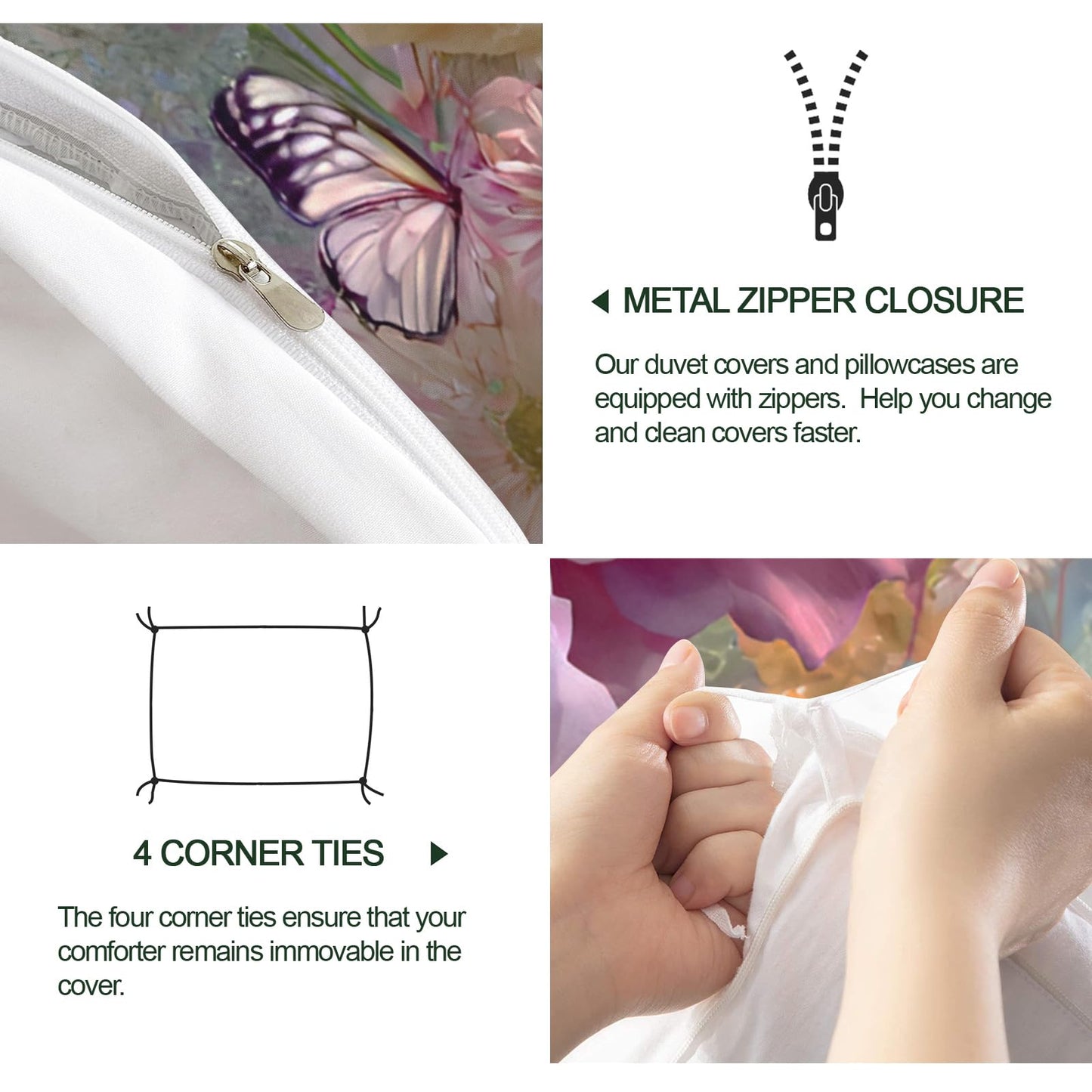 ZAOMIR Girls Floral Jellyfish Duvet Cover Set King for Women, Ocean Jellyfish Flower Garden Butterfly Bedding Set 3Pcs, Fantasy Style Pastel Pink Purple Comforter Cover with 2 Pillowcases