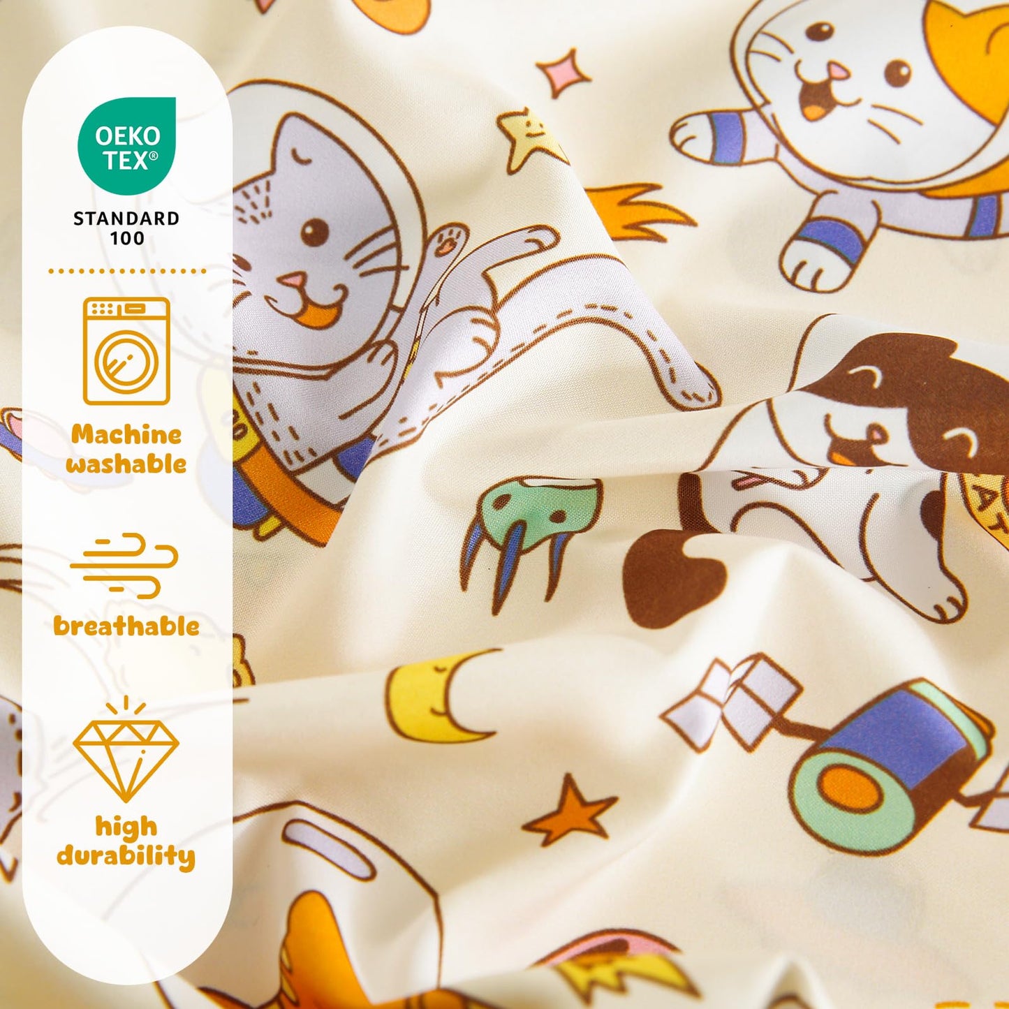 LONAVA Twin Sheet Set Kids - 3 Pieces Soft Microfiber Cartoon Style Bedsheets for Boys Girls Teens, Oeko TEX, Breathable Deep Pocket Sheets, (Space Cat)