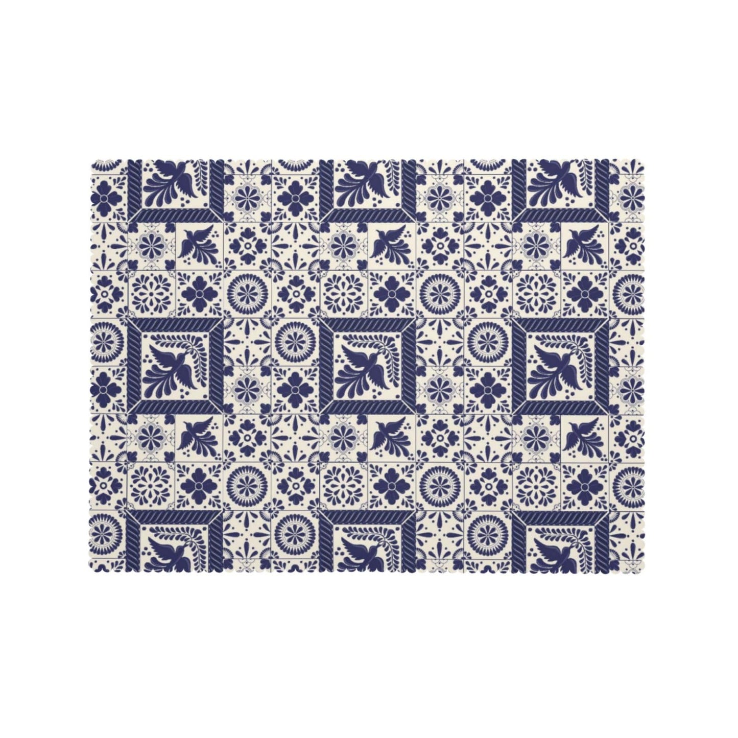 VIMPEYDON Floral Bird Mexican Table Cloth for Dining Tables, Reusable Blue Patchwork Tiles Tablecloths Holiday Talavera Tile Tabletop Decoration Rectangle Table Cover for Home,Kitchen,Party,54x72Inch
