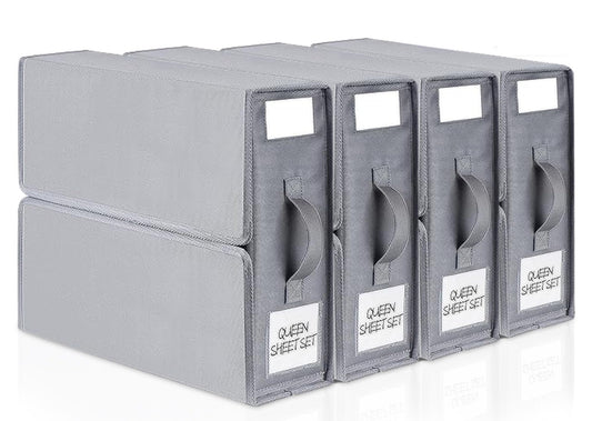 Alacrity Technologies Bed Sheet Organizers and Storage, 4 Pack Sheet Folder Organizer, Linen Closet Organizer for Bedding Sheets, Duvet Covers and Pillow cases, Grey