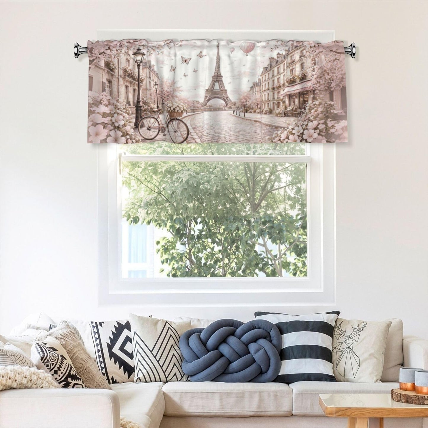 VeySlHio Romance Paris Curtain Valance 54x18 Inches Window Treatment Rod Pocket Valance for Kitchen Bathroom Bedroom
