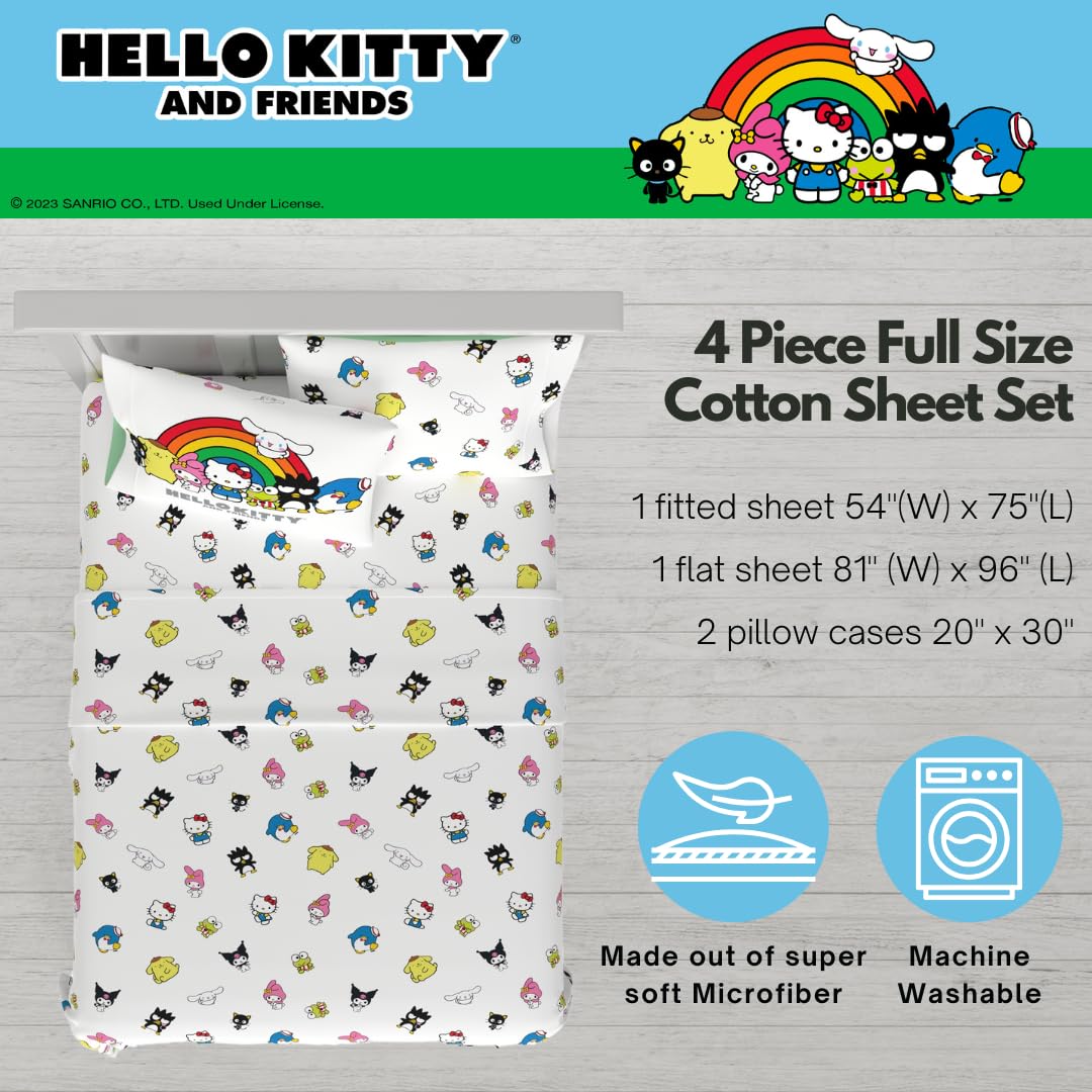 Collectibles Hello Kitty & Friends Bedding Super Soft Cozy Cotton 4 Piece Full Sheet Set, (Officially Licensed Product) By Franco