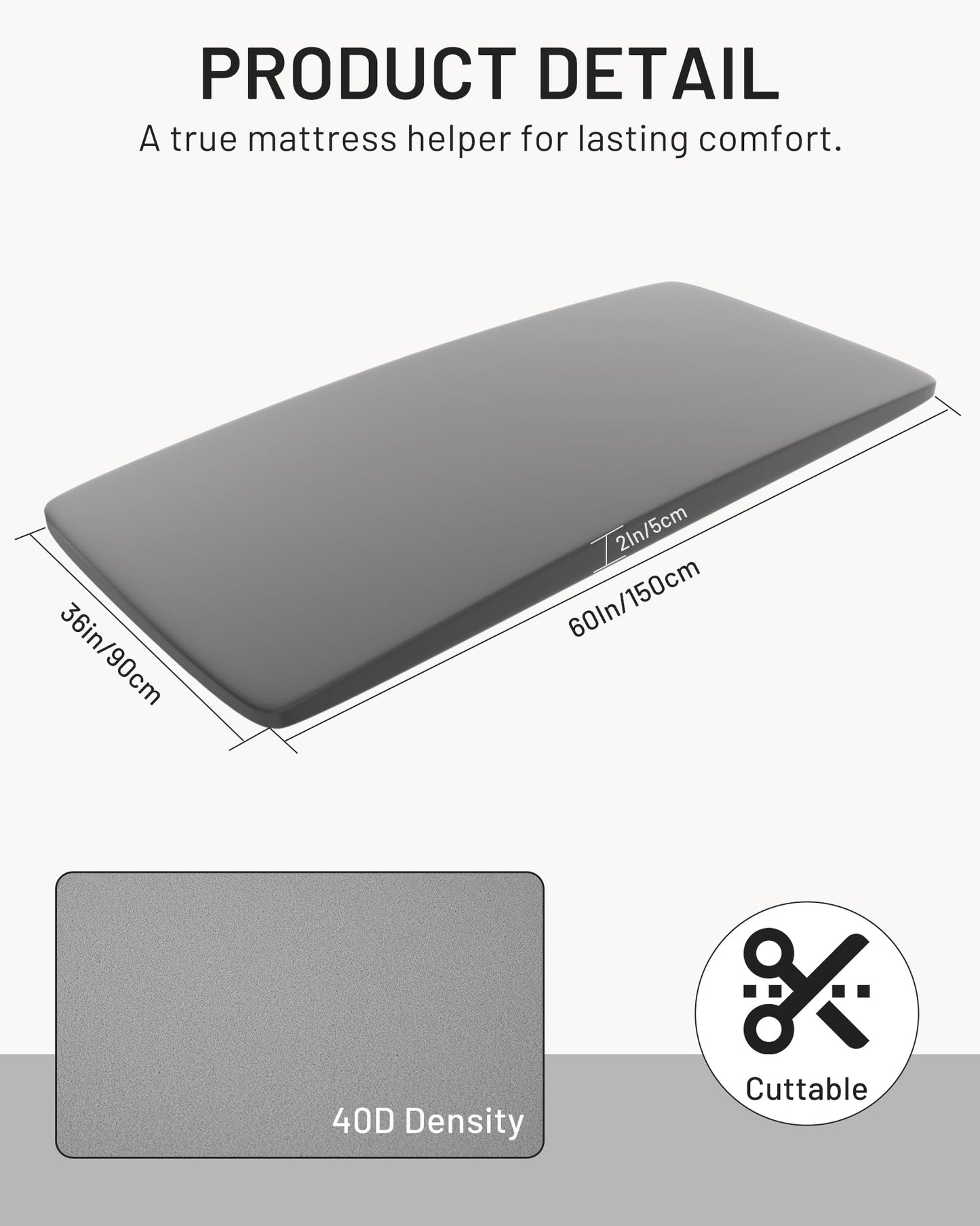 Foamagic Sagging Mattress Support, Under Mattress Board to Fix Sinking Bed, 60x36x2 Inches, 40D High-Density for Sagging Bed Repair, Firm Support Corrector Pad for Queen King Twin XL, Pack of 1