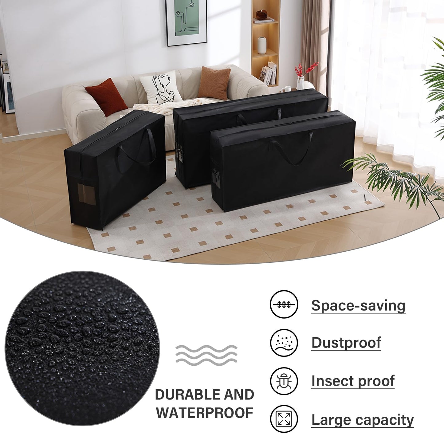 Folding Mattress Storage Bag, Carry Case for Trifold Memory Foam Mattress, Convenient Moving and Travel Storage (Fits4”Twin&Twin XL Mattress, Black)
