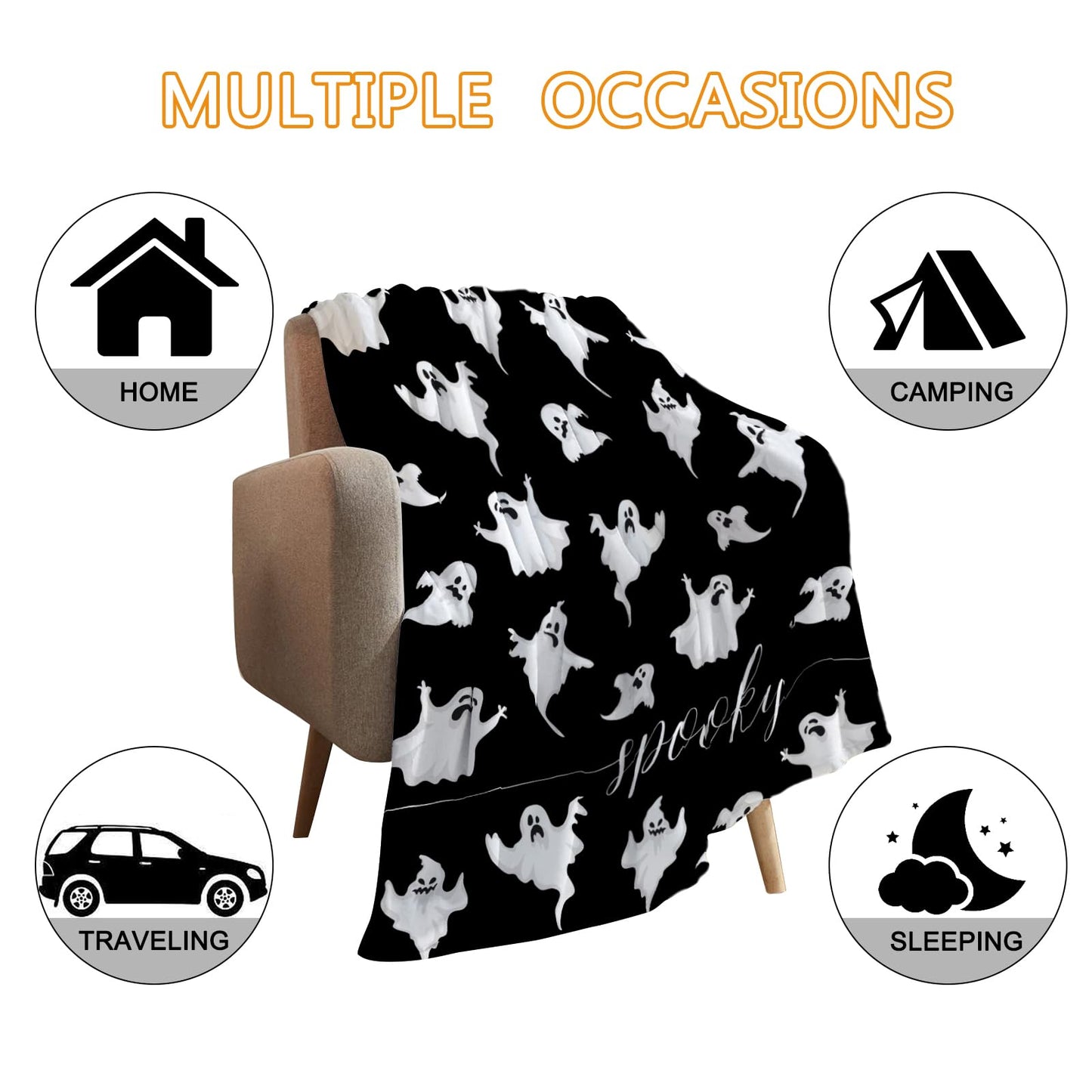 YeeJu Halloween Throw Blanket Black Spooky Ghost Throw Blanket for Couch Sofa Bed Living Room Halloween Cozy Soft Lightweight Fuzzy Plush Fleece Blankets and Throws Decorative Blanket 50x60