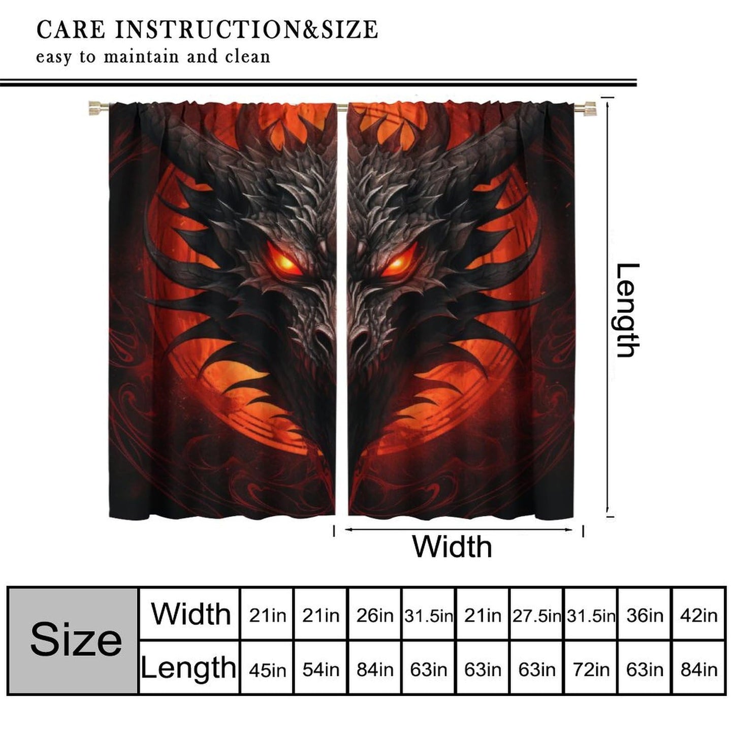 wlsgdsg Dragon Curtains, Mystic Magic Vicious Red Blood Moon Adventure Treasure Dragon Eyes Windows Treatments, Thermal Insulated Drapes for Kids Boys Girls Living Room Bedroom 42x45in (No Blackout)