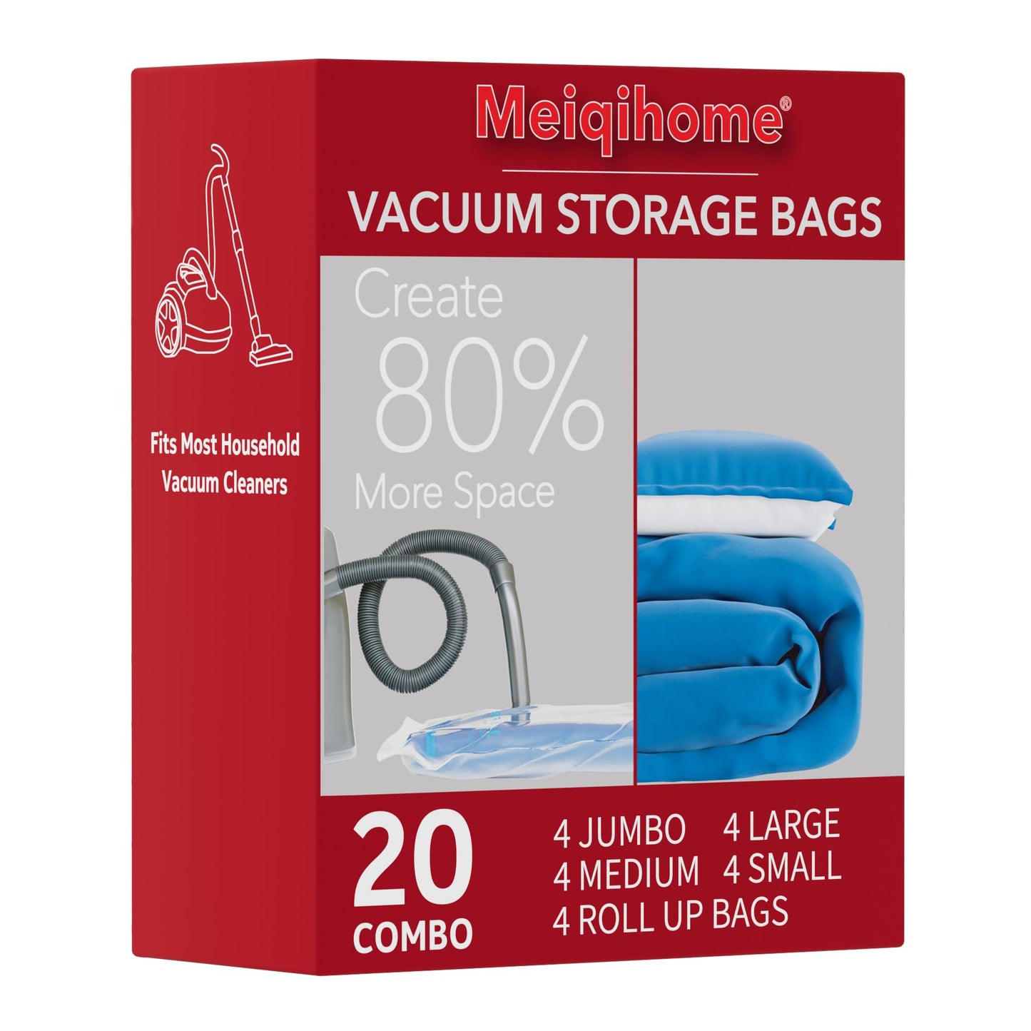 MEIQIHOME Vacuum Storage Bags, Space Saver Sealer Bags,Vacuum seal bags for clothing, Pillows, Comforters, Blankets, Bedding,Travel,20 COMBO