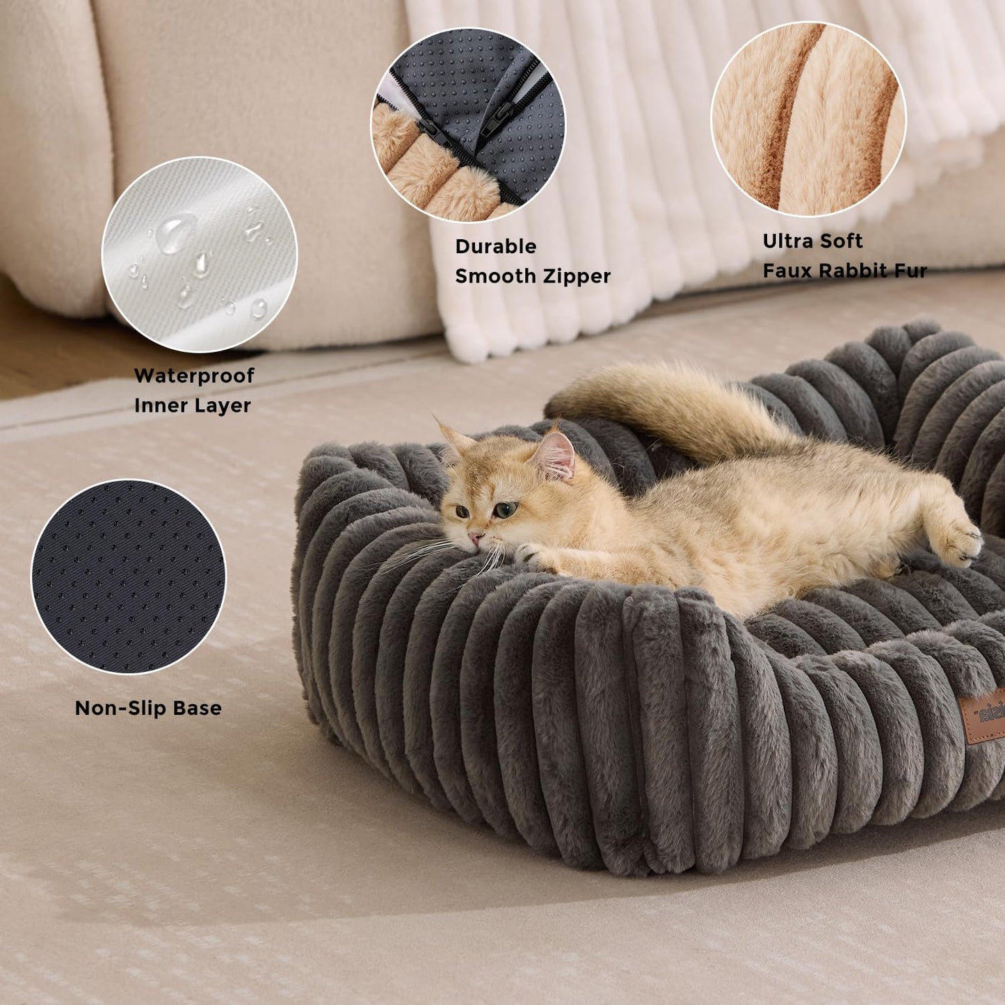 ZOMISIA Large Cat Beds - Orthopedic Dog Bed for Medium Dogs, Rectangle Pet Bed with Fluffy Removable Washable Cover, 25x21x9inches, Grey