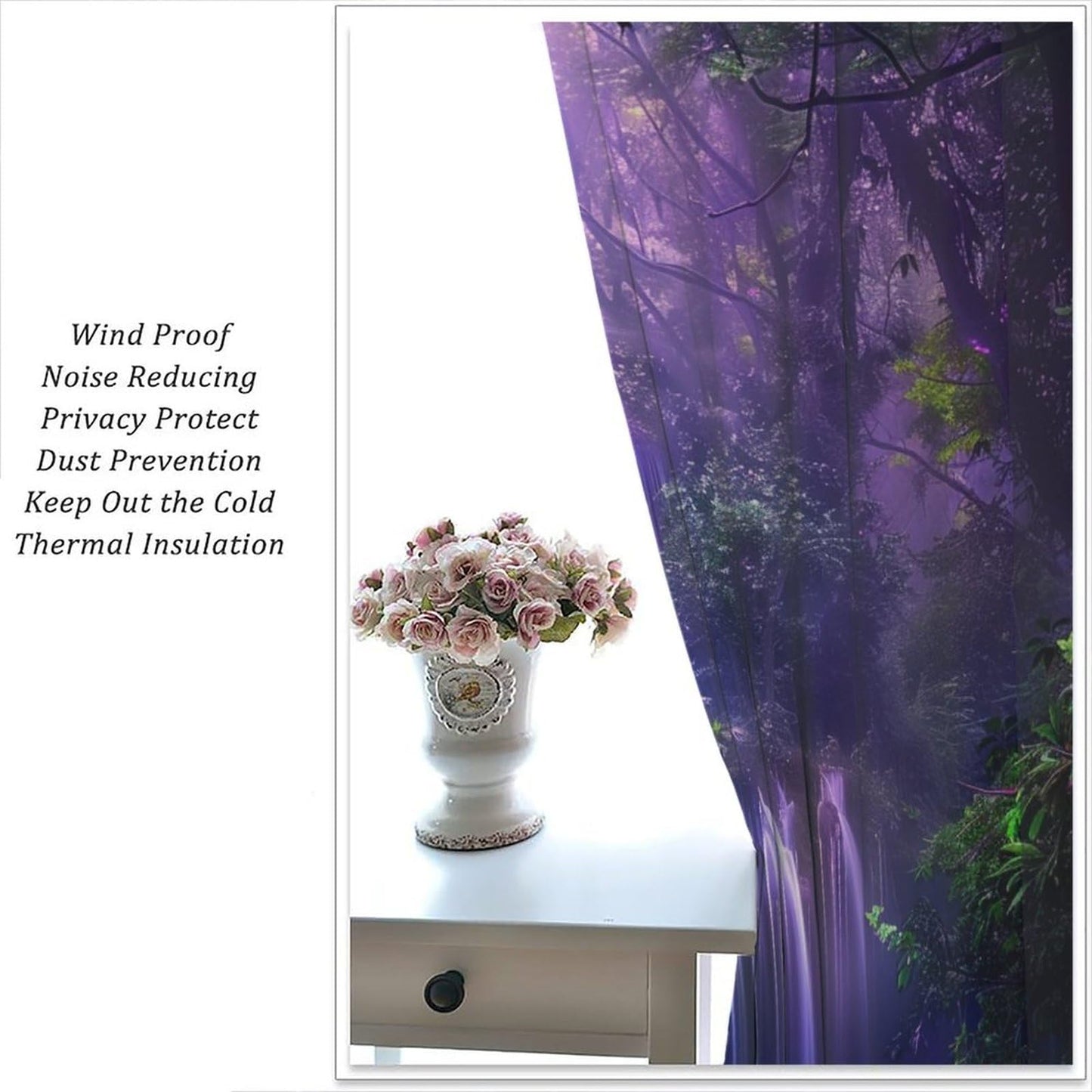 HZOHNAGO Enchanted Forest Curtains Fantasy Nature Purple Forests Waterfall Blackout Print Rod Pocket Window Drapes for Bedroom Living Room 42x45in