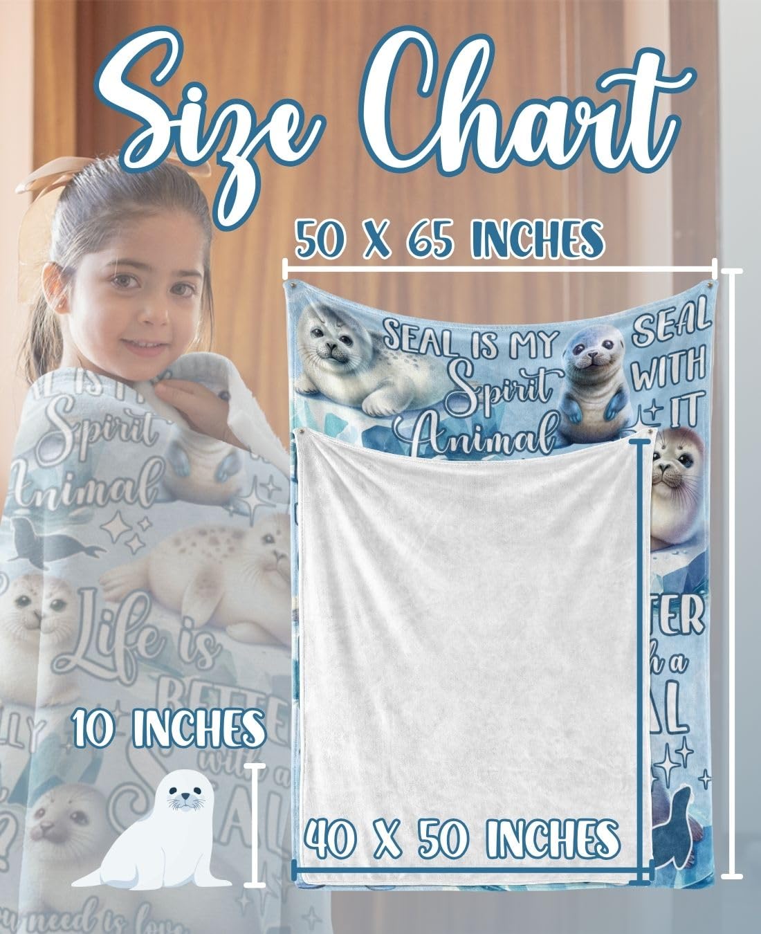 Huglanket Seal Gifts Blanket for Women, Men - Throw Blanket - Birthday Gifts for Seal Lovers - Watercolor - 50" x 65"