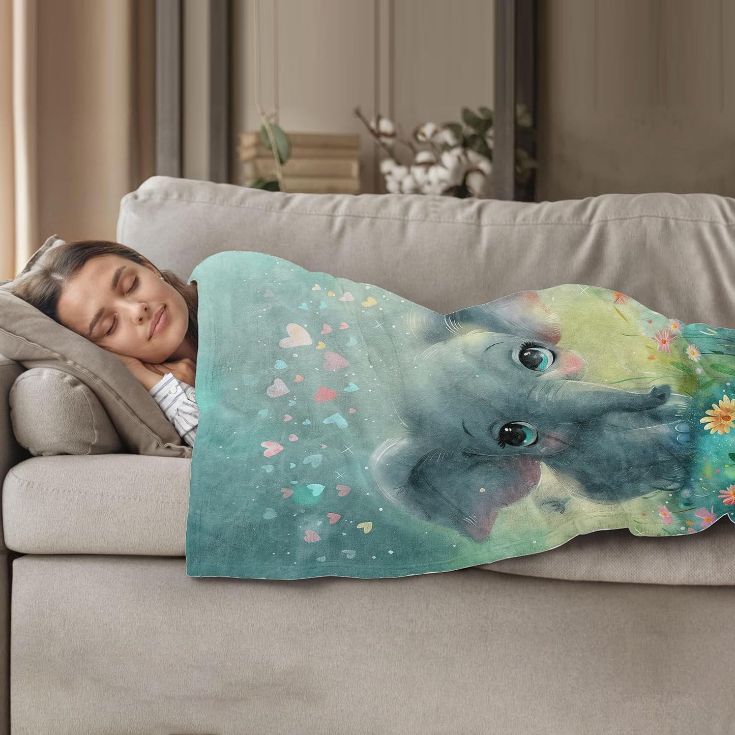 Plistiz Cute Baby Elephant Throw Blanket 50"x60", Animals Theme Blankets for Living Room Couch, Home, Sofa Decor, Soft Flannel Elephant Gifts for Women