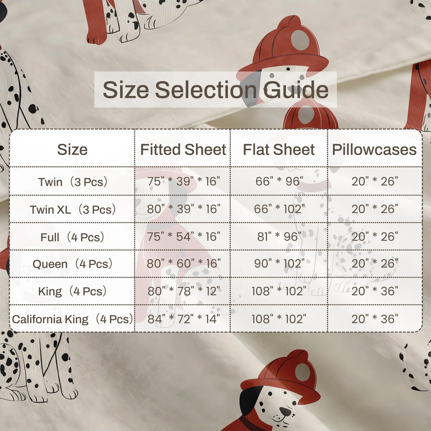 Firefighter Dog Twin Bedding Set Dalmatian Sheet Sets, Red Beige