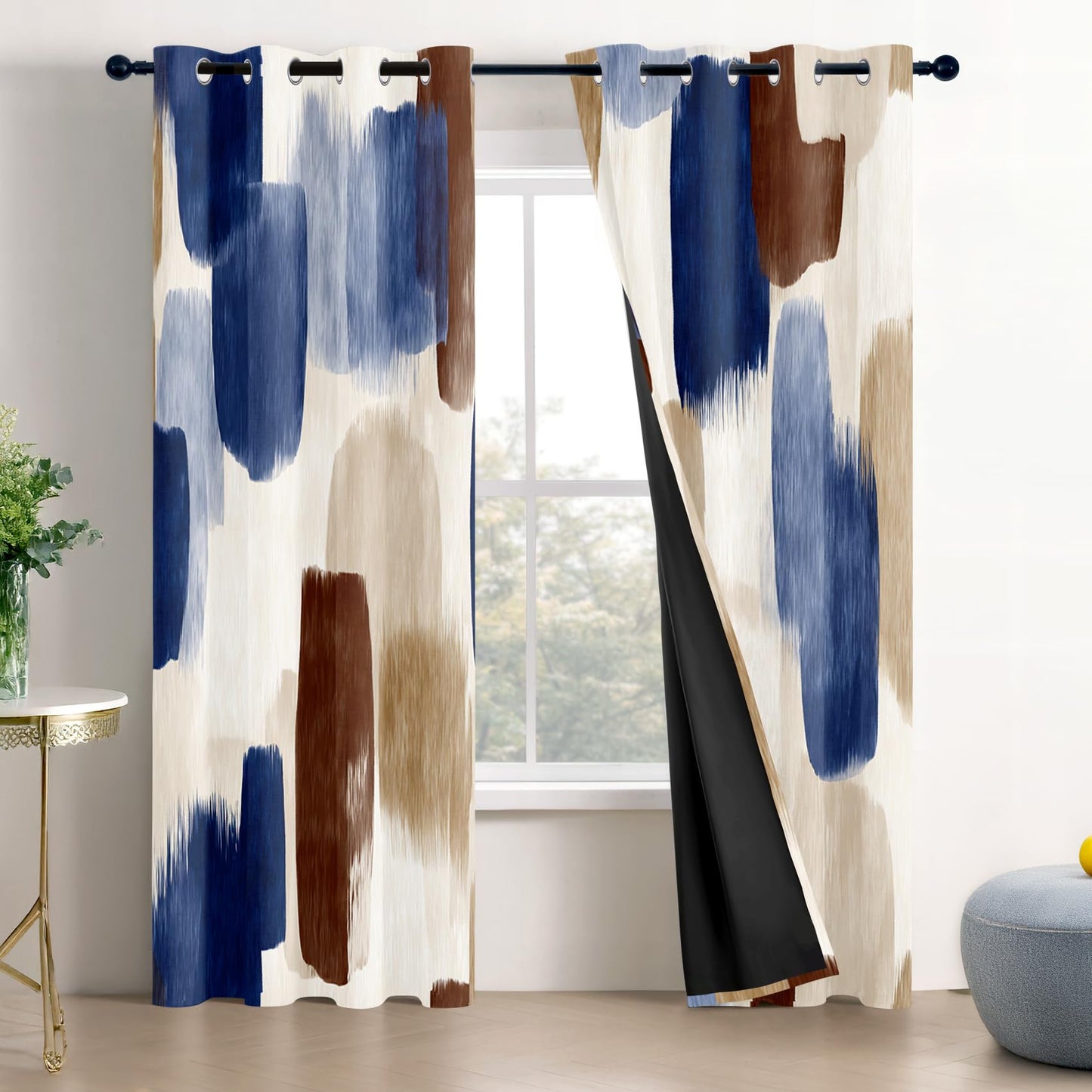 Solvivae Abstract Art Blackout Curtains for Bedroom Living Room, Blue Brown Beige Modern Patterned Window Treatments, Room Darkening Thermal Insulated Grommet Drapes, 108 Inch Curtains 2 Panel Set