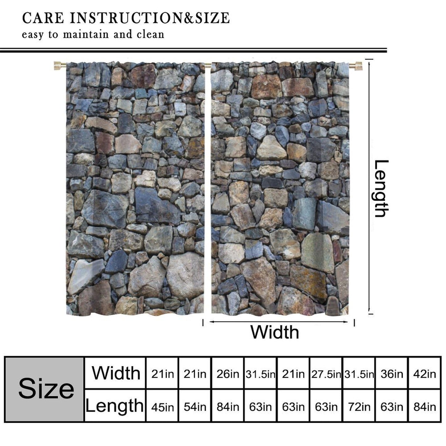 Nanacur Brick Stone Wall Curtains, Retro Stone Brick Rocks Rustic Farmhouse Geometric Wall Rod Pocket Window Drapes, for Bedroom Living Room 42" W X 45" L (Decorative)