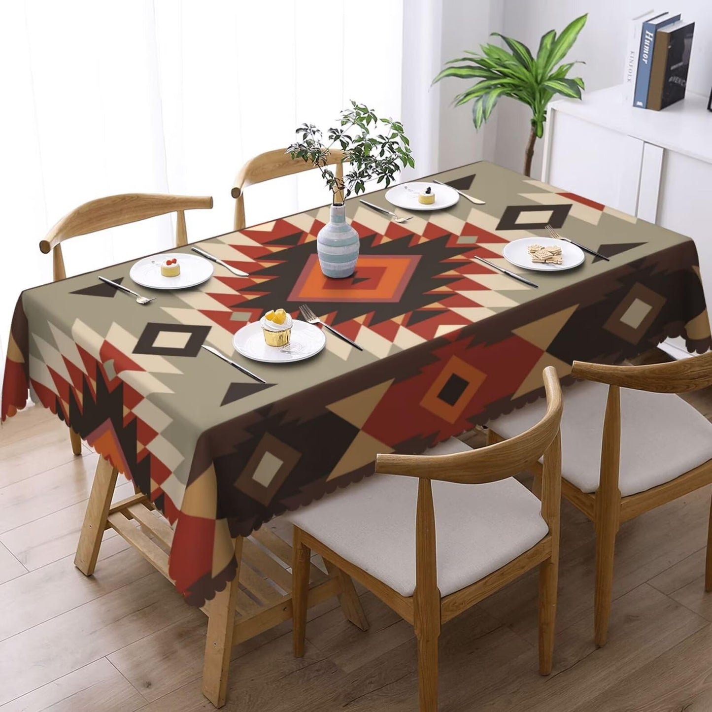 MENZHYAN Aztec Geometric Rectangle Tablecloth American Southwest Native Tribal Style Table Cloths Bohemian Elements Western Washable Table Cover for Home Kitchen Dining Party Decor 54 x 72 Inch