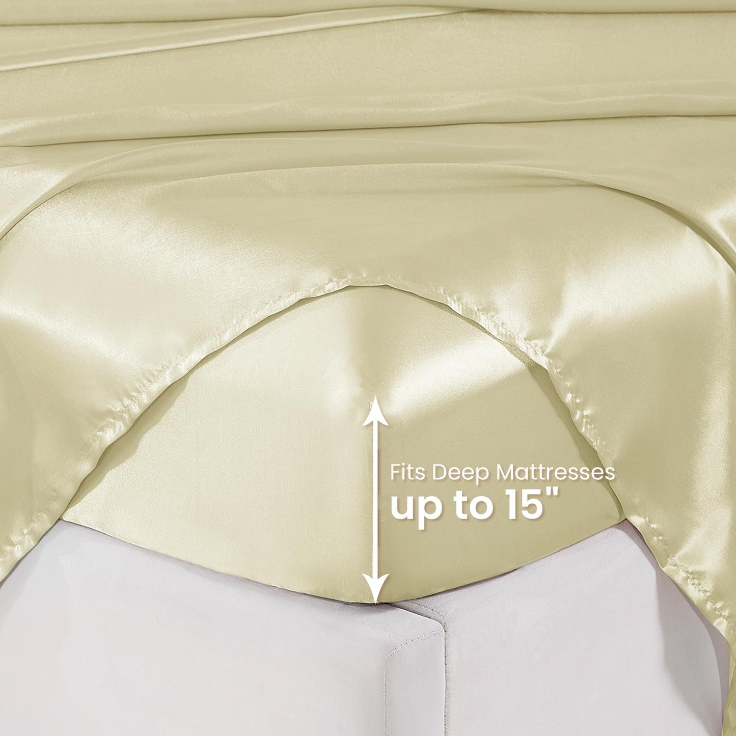 lasoftan Silk Satin King Sheets Set, Silky Fitted Bed Sheets with 15" Deep Pocket & Non-Slip Corner Straps, Luxury Hotel Satin Sheets King Size, Champagne Summer Cooling Sheets & Pillowcase Set