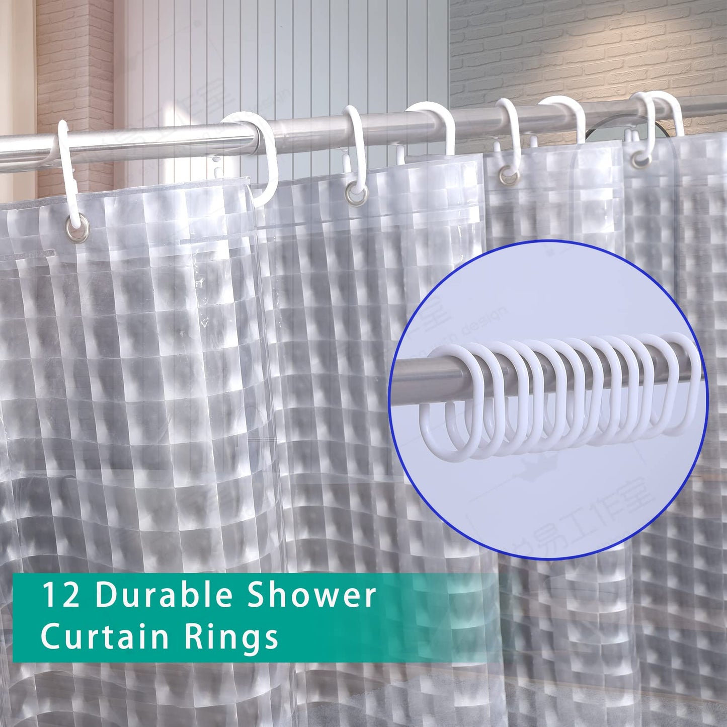 Bostofy Heavyweight 8G Bathroom Shower Stall Curtain Liner, 72' W x 72' H Waterproof, Shower Curtain or Liner for Shower Stall/Bathtub